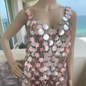 Paco Rabanne Pink and Silver Floral Mini Dress